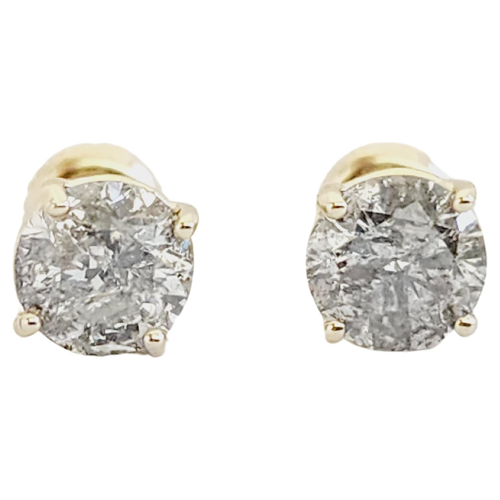 14K Solid Yellow Gold CZ Stud Earrings - 0.2 To 1.56 TCW Round Diamonique