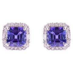 Orecchini a lobo con tanzanite naturale da 2,04 0,34 carati con diamante, oro bianco 14 carati