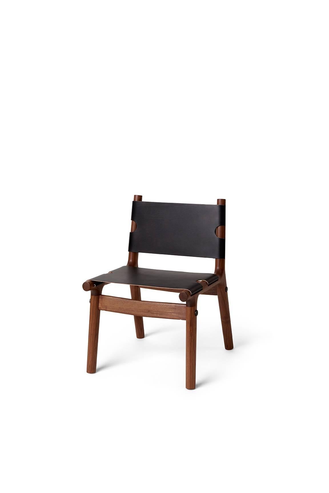 204 Side Chair, Modern Ash Hardwood, Tan Harness Leather, and Polished Aluminium In New Condition For Sale In Brooklyn, NY