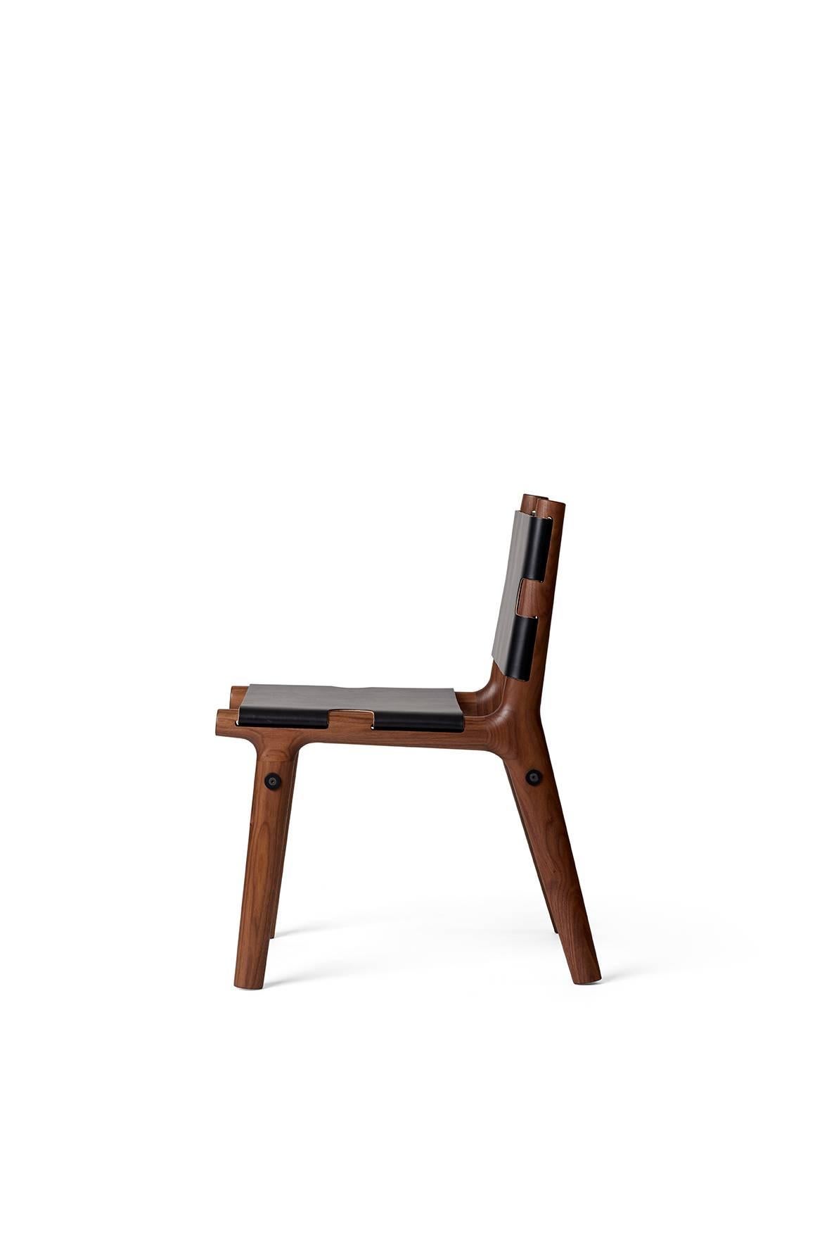 204 Side Chair, Modern Ash Hardwood, Tan Harness Leather, and Polished Aluminium For Sale 1