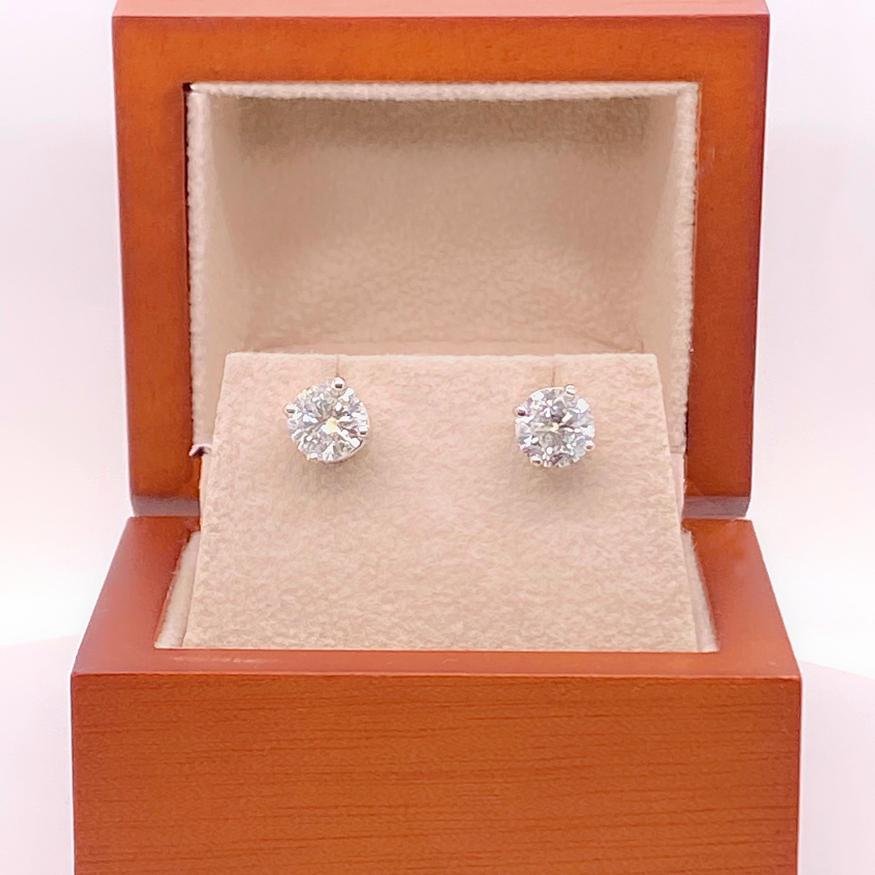 Round Cut 2.04 Carat Round Brilliant Diamond Stud Earrings 14 Karat White Gold For Sale