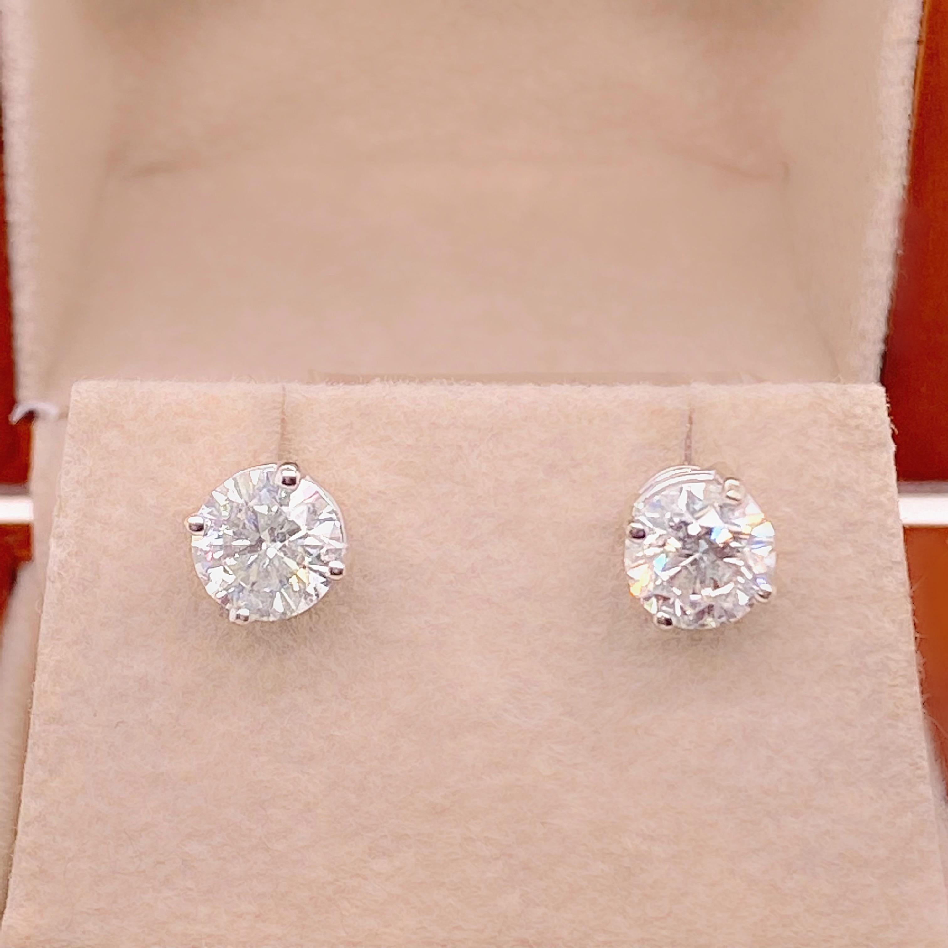 2.04 Carat Round Brilliant Diamond Stud Earrings 14 Karat White Gold For Sale 1
