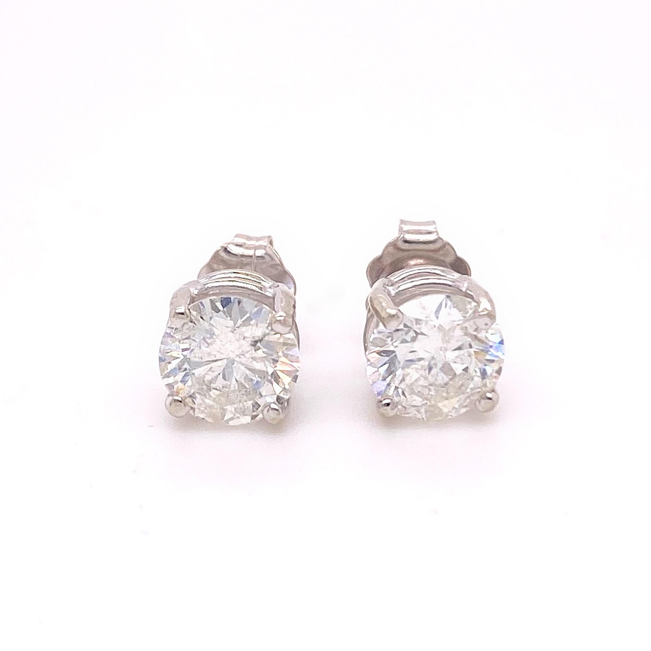 2.04 Carat Round Brilliant Diamond Stud Earrings 14 Karat White Gold For Sale 3