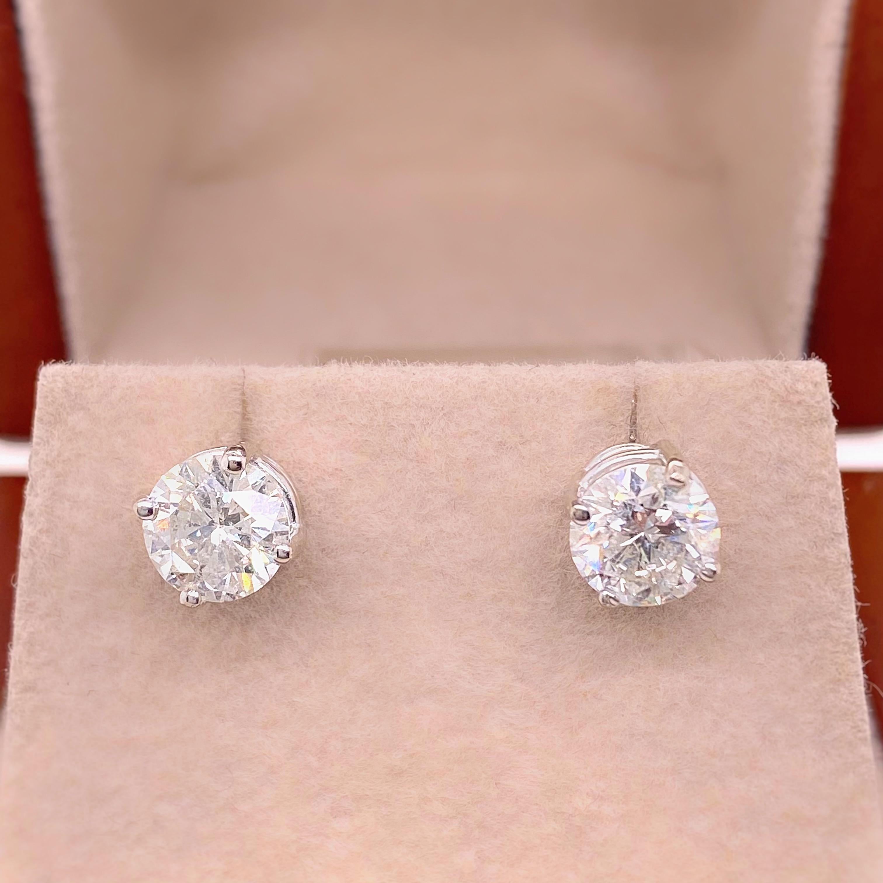2.04 Carat Round Brilliant Diamond Stud Earrings 14 Karat White Gold For Sale 1