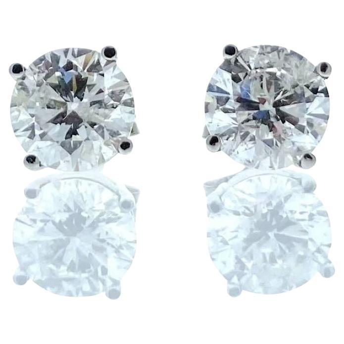 Clous d'oreilles en or blanc 14 carats avec diamants ronds certifiés EGL d'un poids total de 2,04 carats