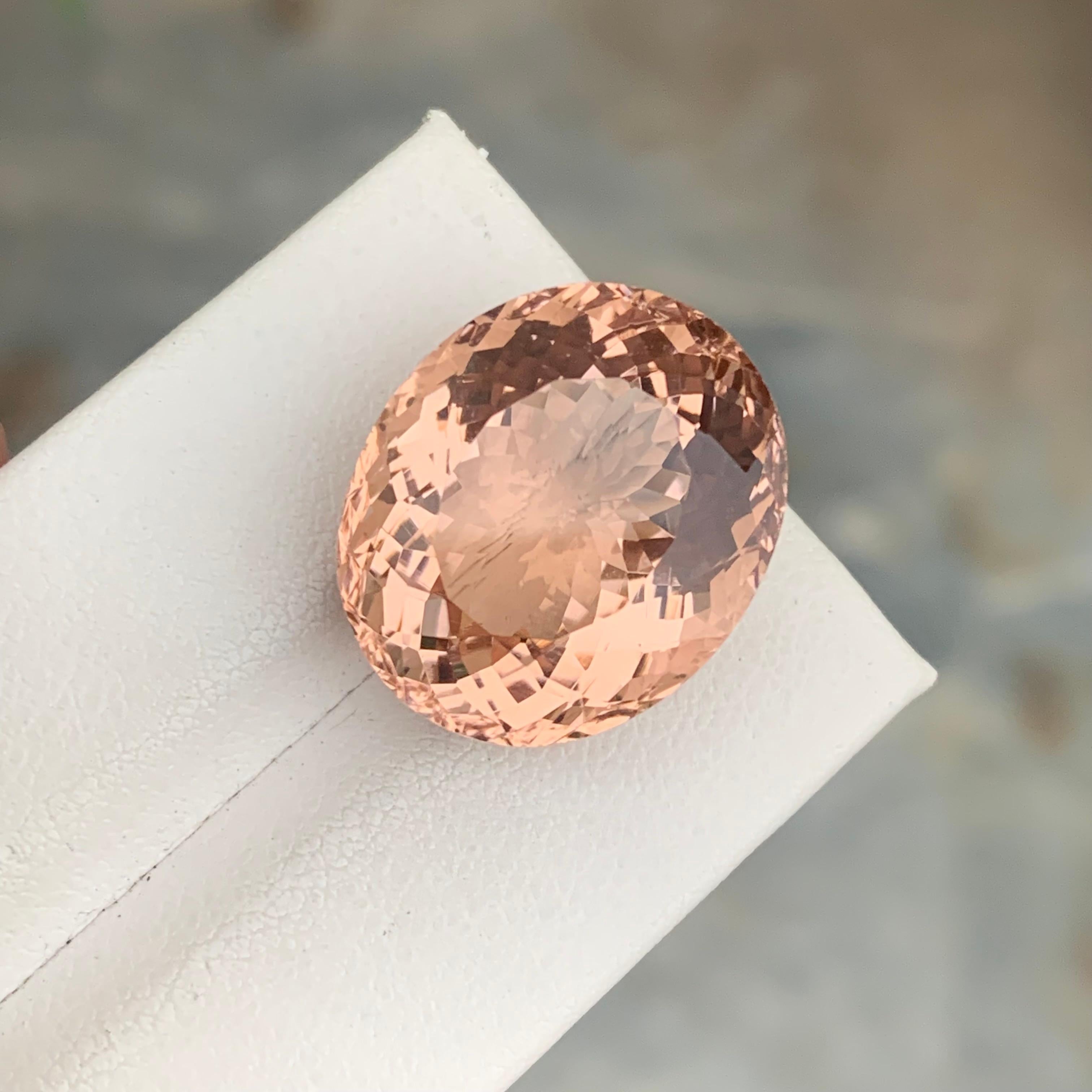 Arts and Crafts 20.40 Carat Natural Peach Color Loose Morganite Oval Shape Gemstone For Sell For Sale