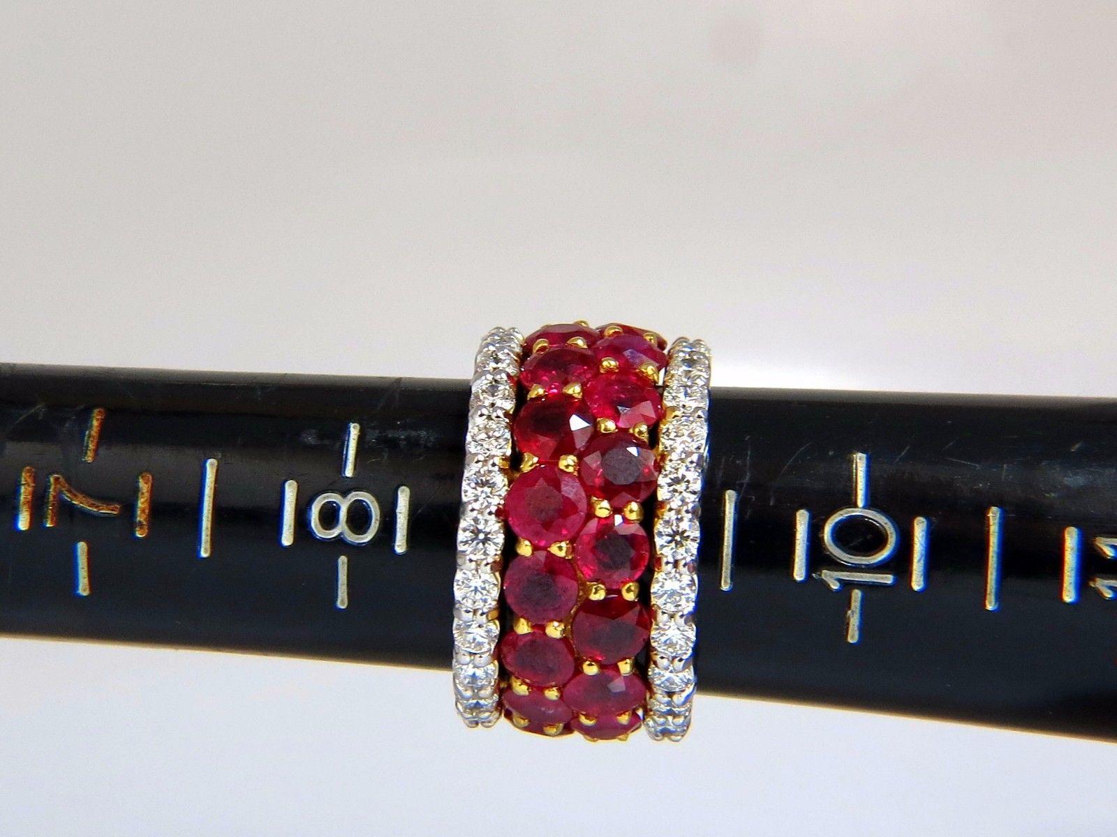 Fused Bands / Multi Row

17ct. Round cut Natural Rubies & 

 3.40ct diamonds ring.

Rubies:

Clean Clarity & full round cuts.

Transparent & Vivid red colors.

Average: 4.5mm each

 

3.40ct. natural round brilliant diamonds

G-color VS-2