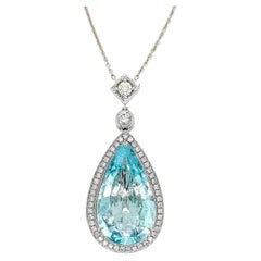 Collier en or blanc avec aigue-marine et diamant rond de 20.41 carats