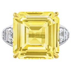 20.41 Carat Asscher Yellow Sapphire and Diamond Platinum Ring