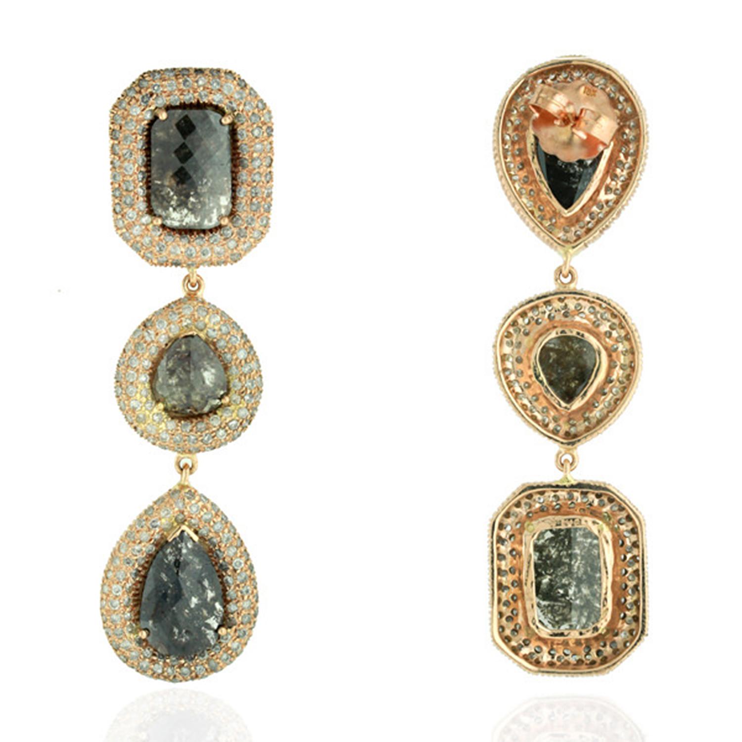 Modern 20.41 Carat Fancy Diamond 14 Karat Gold Triple Drop Earrings For Sale