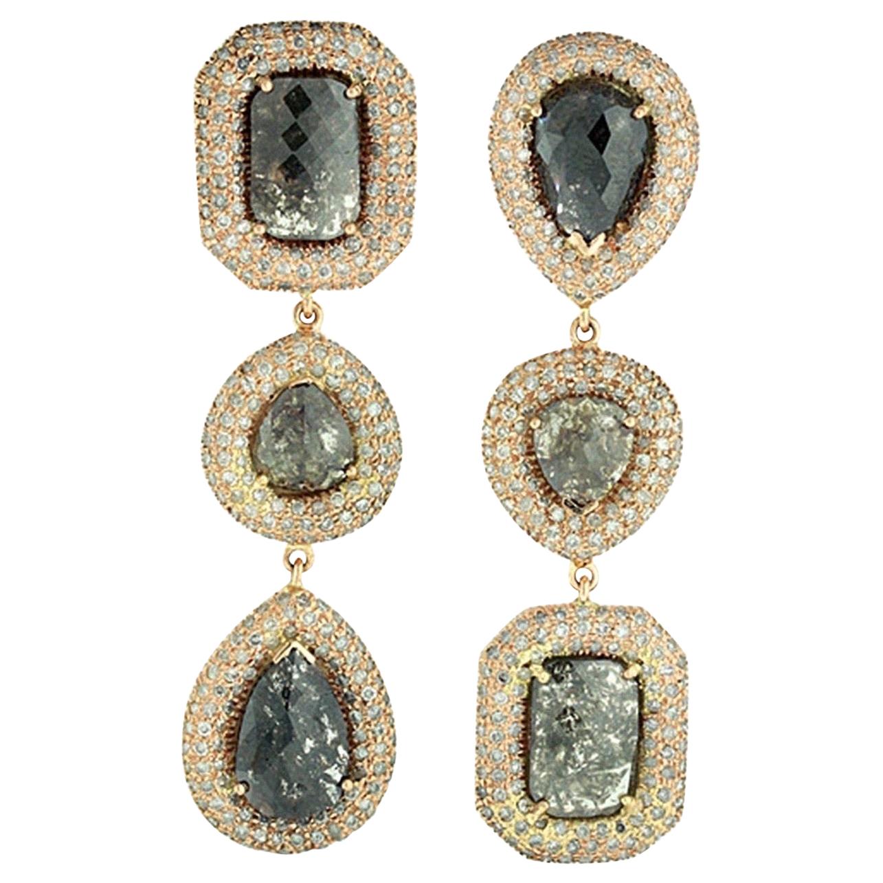 20.41 Carat Fancy Diamond 14 Karat Gold Triple Drop Earrings