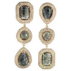 20.41 Carat Fancy Diamond 14 Karat Gold Triple Drop Earrings