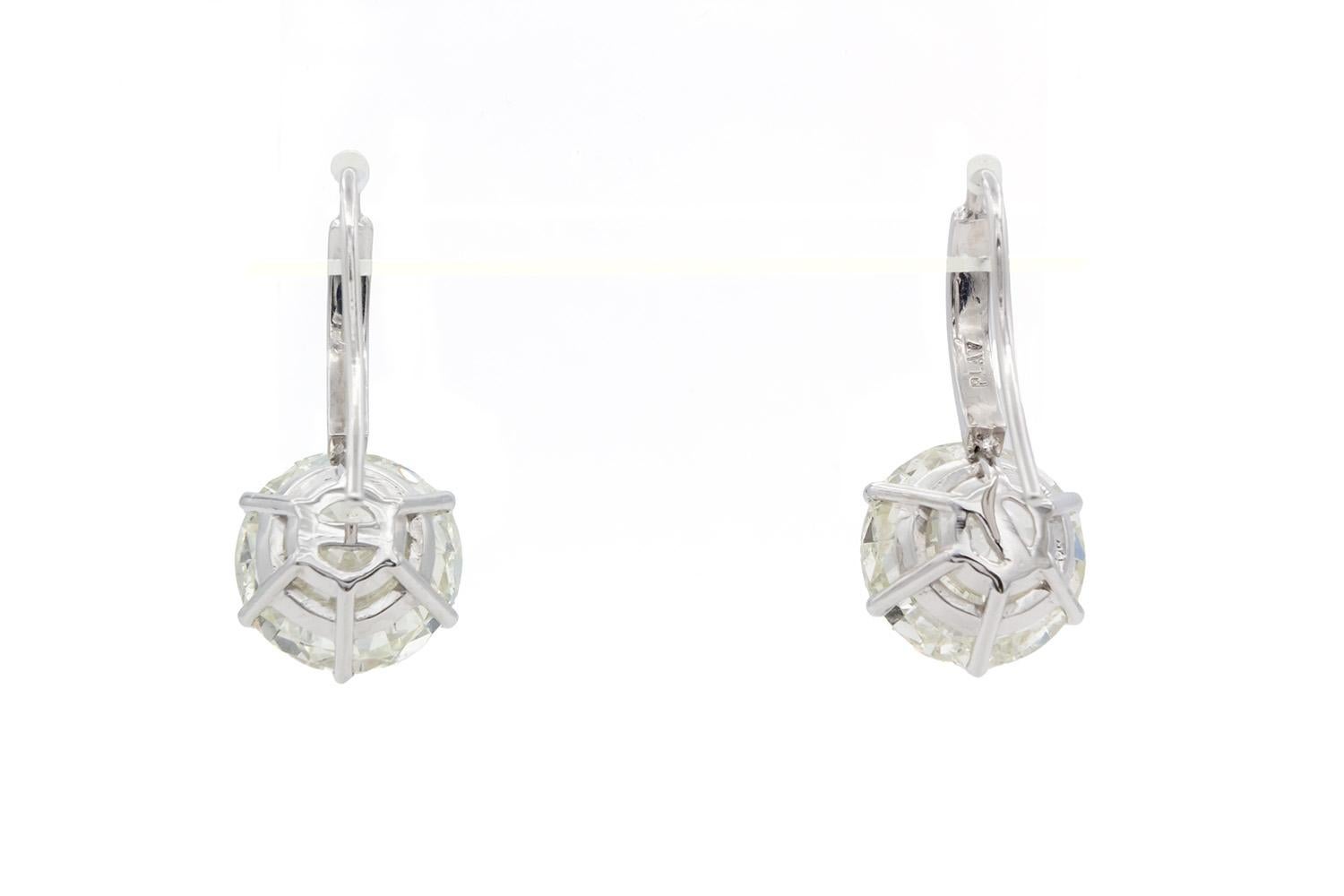 20.41ctw EGL Certified Round Diamond & Platinum French Hook Solitaire Earrings In Excellent Condition In Tustin, CA
