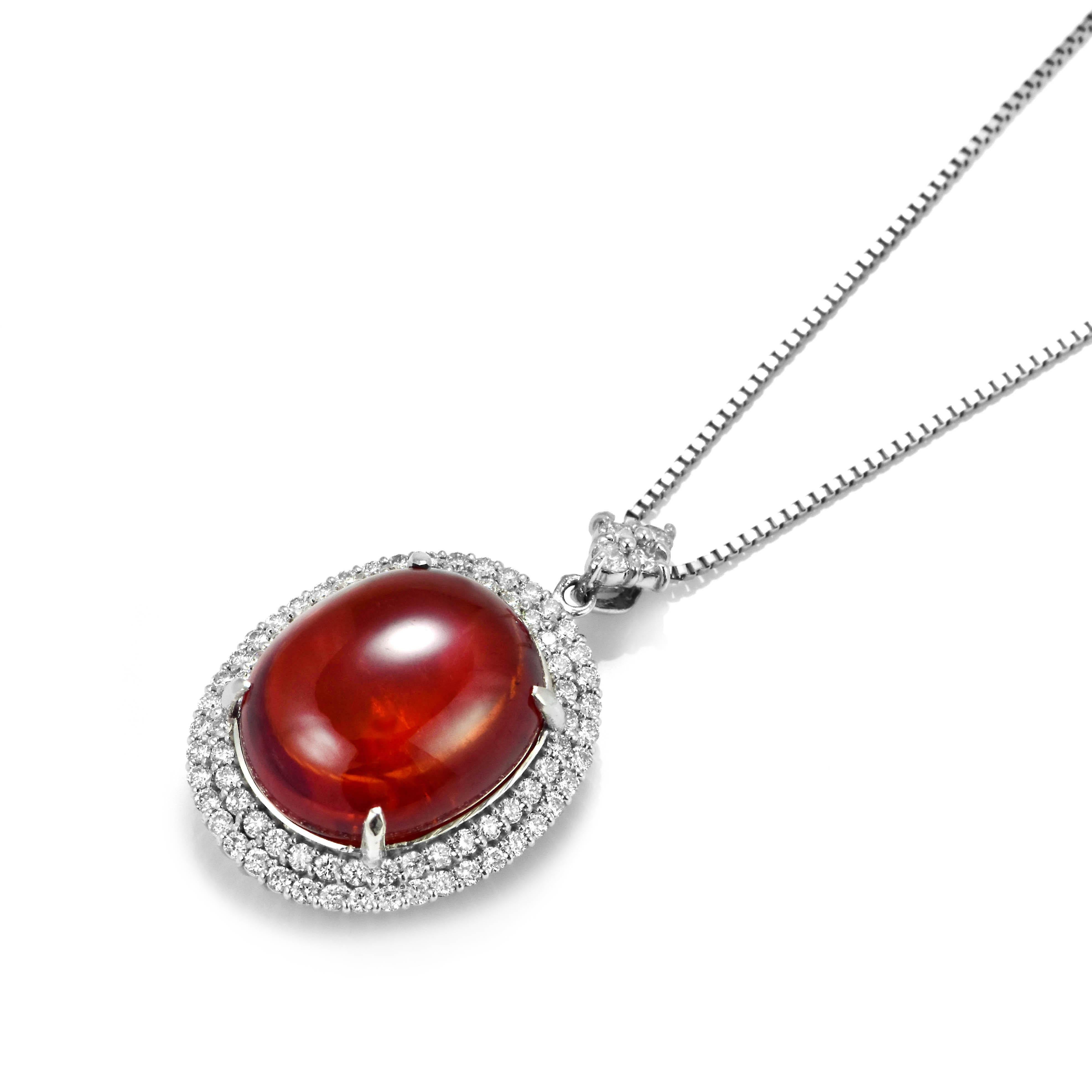 Modern 20.42 Carat Natural Cabochon Mandarin Garnet & Diamond Pendant Made in Platinum For Sale