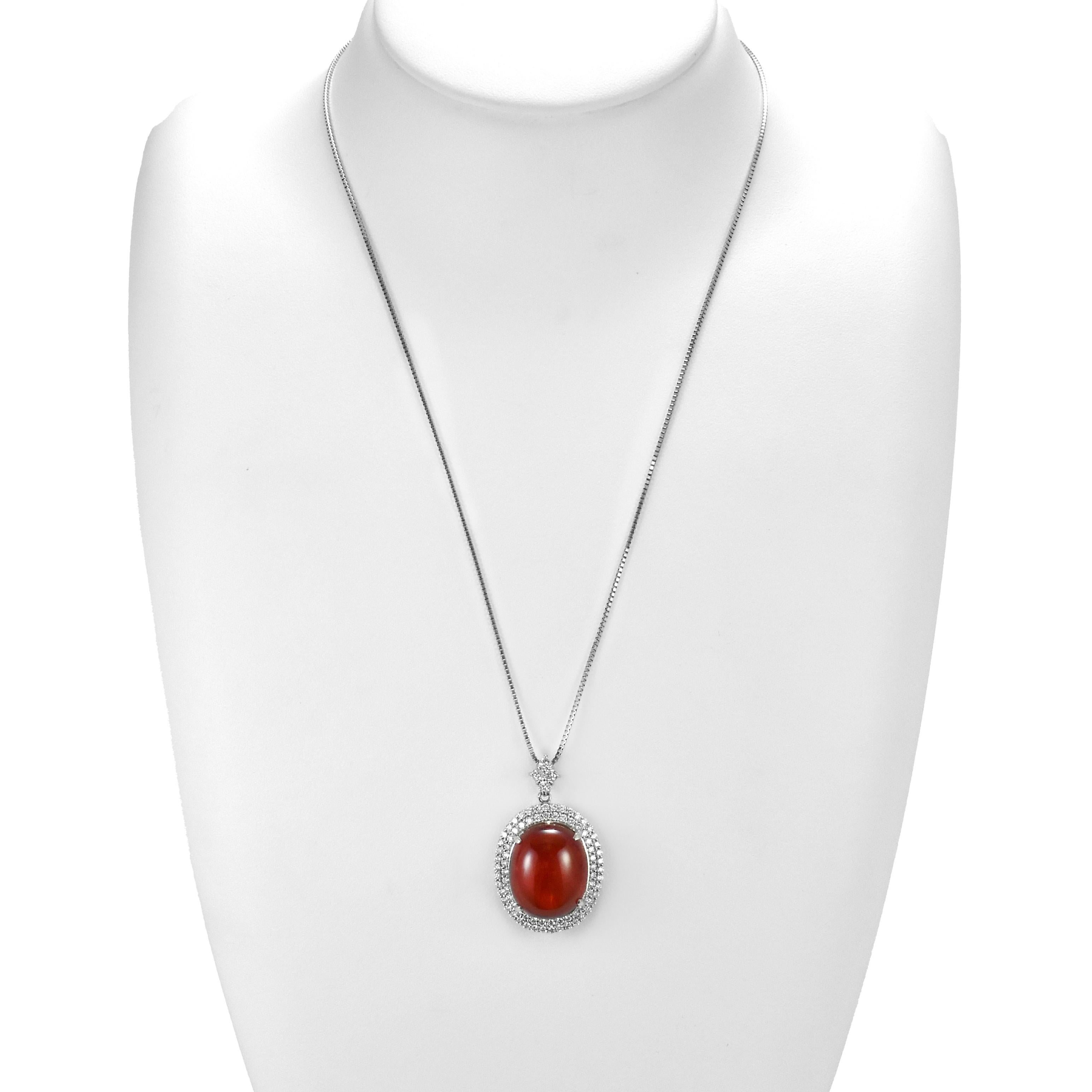 Women's 20.42 Carat Natural Cabochon Mandarin Garnet & Diamond Pendant Made in Platinum For Sale