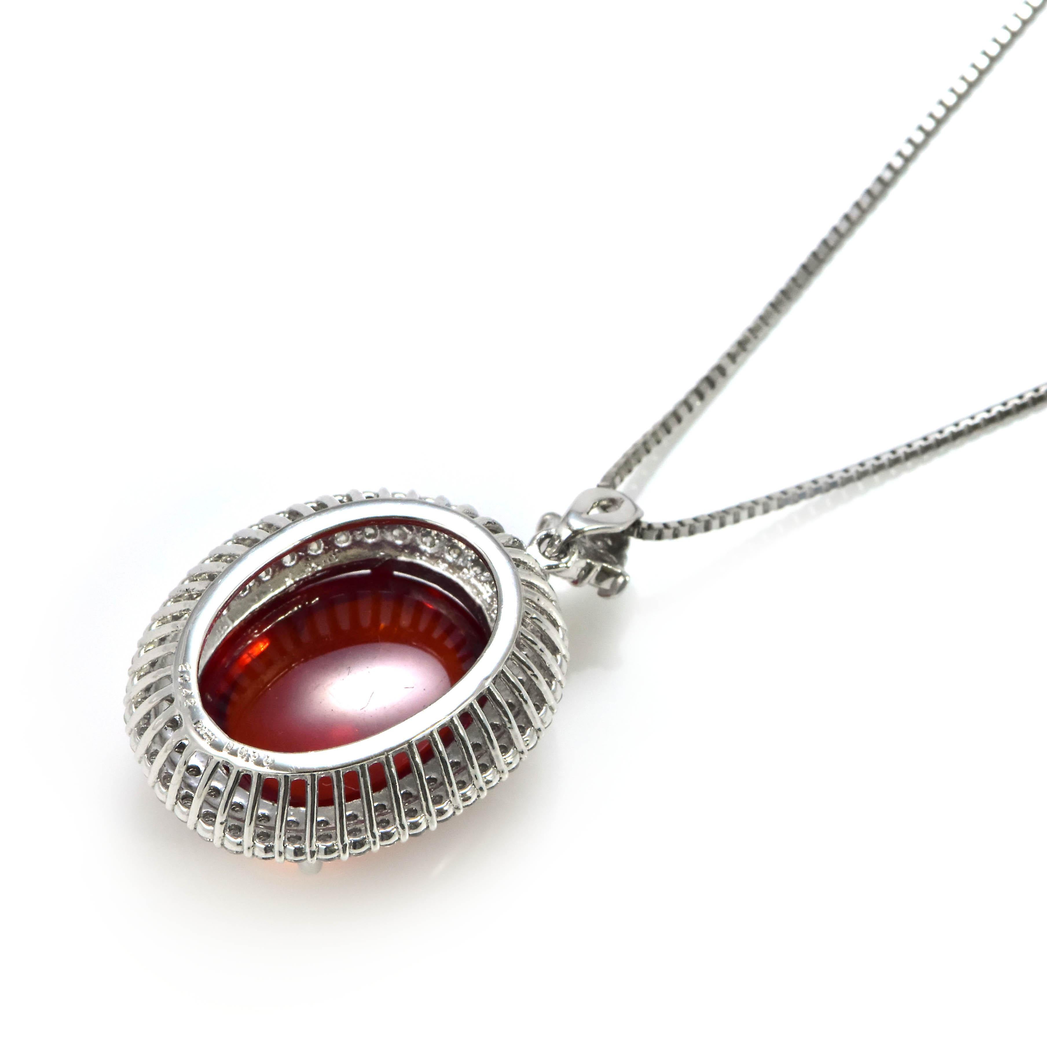 20.42 Carat Natural Cabochon Mandarin Garnet & Diamond Pendant Made in Platinum For Sale 1