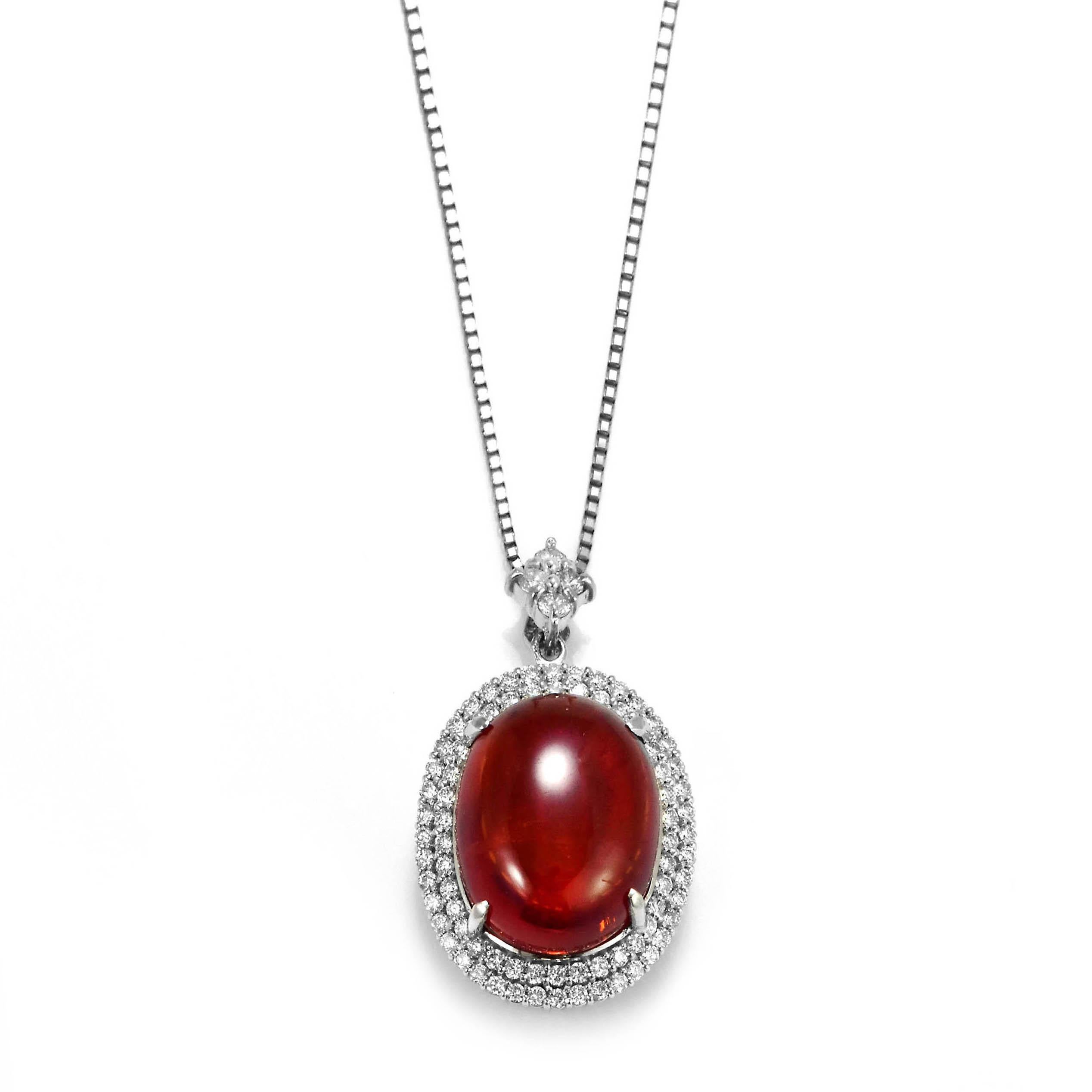 20.42 Carat Natural Cabochon Mandarin Garnet & Diamond Pendant Made in Platinum For Sale 4