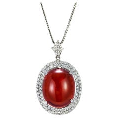 20.42 Carat Natural Cabochon Mandarin Garnet & Diamond Pendant Made in Platinum