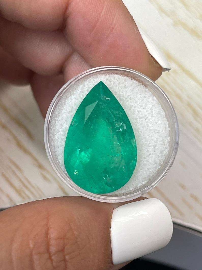 Modern 20.43 Carat 24x16 Rare Huge Green Colombian Emerald - Pear-Cut May Birthstone Ge For Sale