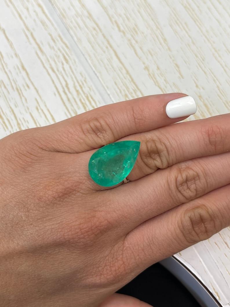 Women's 20.43 Carat 24x16 Rare Huge Green Colombian Emerald - Pear-Cut May Birthstone Ge For Sale