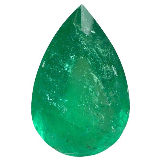 20.43 Carat 24x16 Rare Huge Green Colombian Emerald - Pear-Cut May Birthstone Ge For Sale