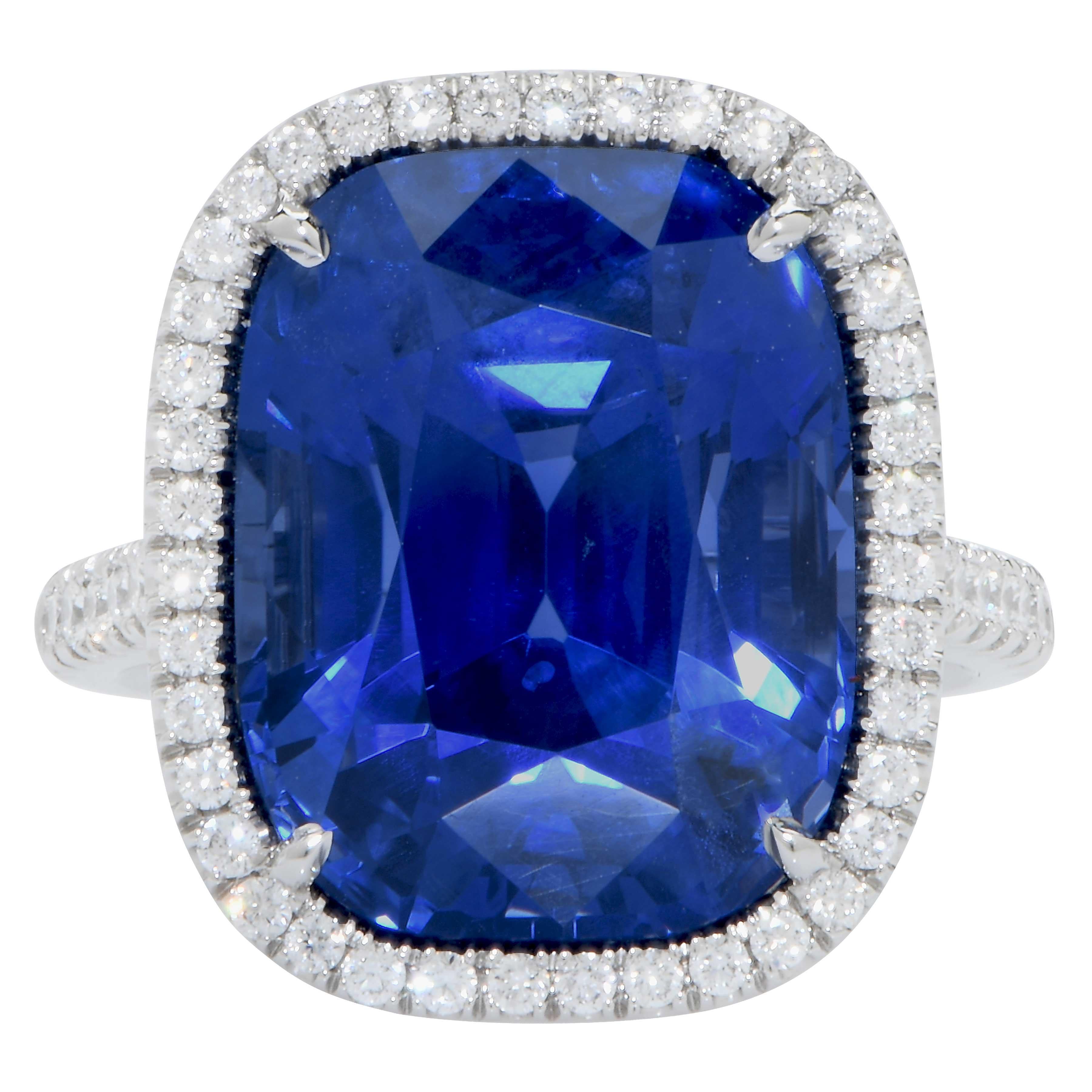 Important Cushion Cut 20.43 Carat Ceylon Sapphire AGL Graded No Heat Diamond Ring.
This beautiful hand made ring features a gorgeous Ceylon sapphire AGL graded to mention No Heat treatment.
Ring Size 6.5
Metal: Platinum
Metal Weight:14.5 Grams