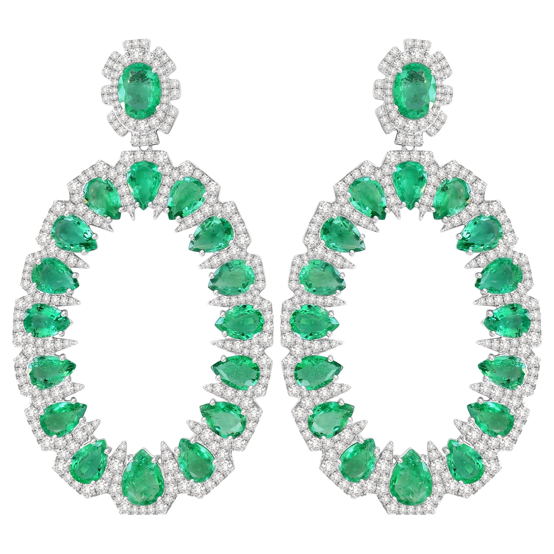 20.43 Carat Emerald Diamond 14 Karat Gold Earrings