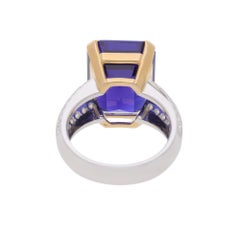 20.45 Carat Emerald Cut Tanzanite & Diamond in 14K Two Tone Gold Cocktail Ring