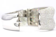 20.45 Carat Natural Diamond Encrusted Bangle Bracelet 18K White Gold 2.8 Inch