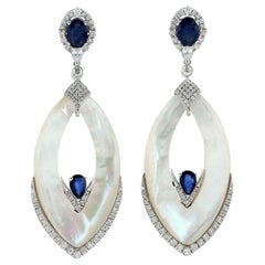 20.47 Carat Mother of Pearl Blue Sapphire 18 Karat Gold Diamond Earrings