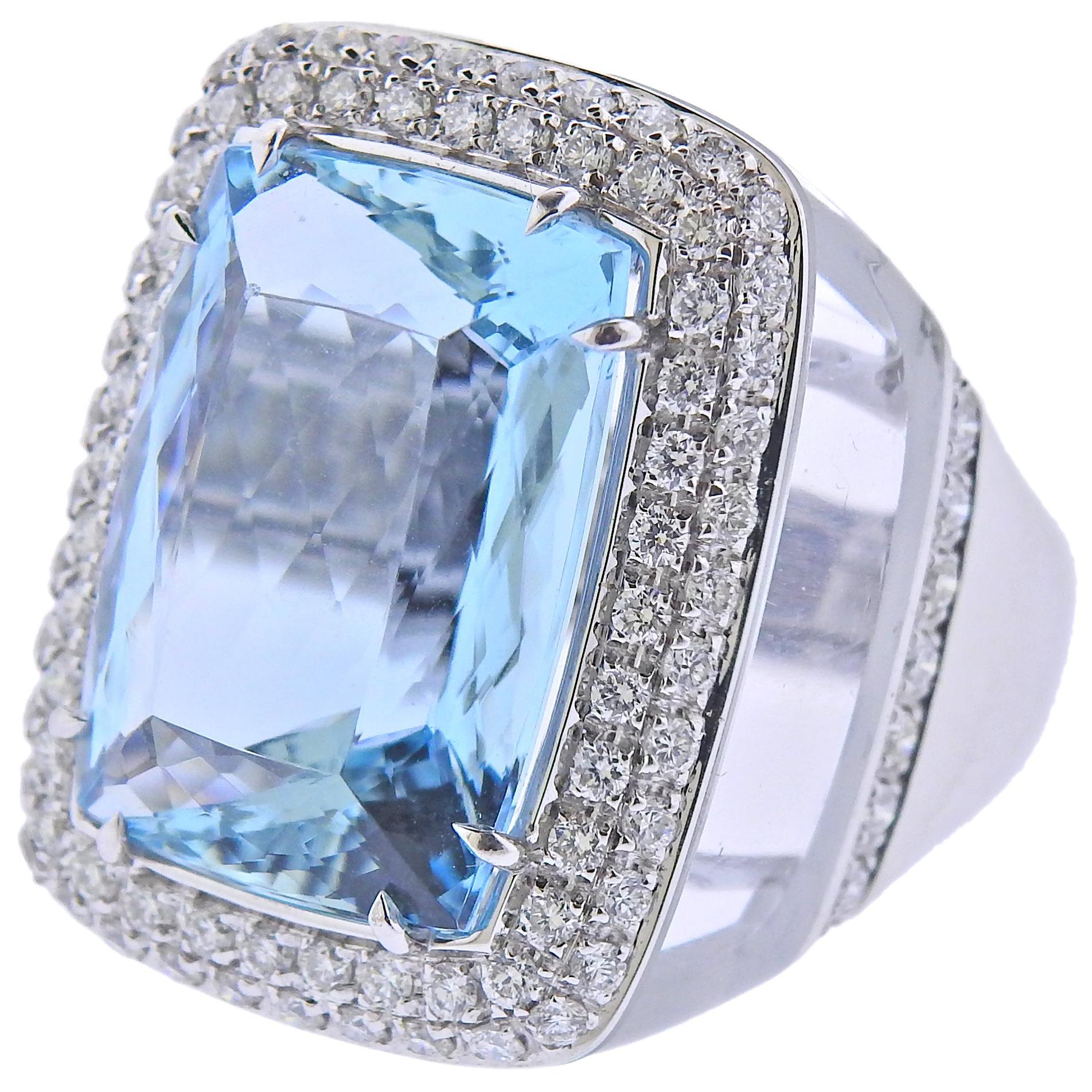 20.47 Carat Aquamarine Diamond Crystal Gold Cocktail Ring