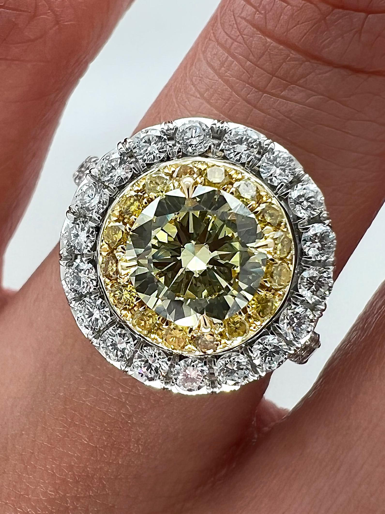 2.04 Total Carat Fancy Yellow Diamond Ladies Engagement Ring GIA For Sale 1