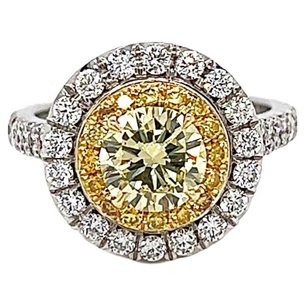 2.04 Total Carat Fancy Yellow Diamond Ladies Engagement Ring GIA For Sale