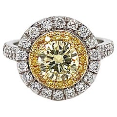 2.04 Total Carat Fancy Yellow Diamond Ladies Engagement Ring GIA