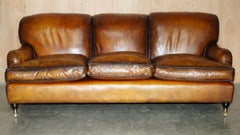 204CM WIDE FULLY RESTORED BROWN LEATHER HOWARD & SON STYLE SOFA PART OF SUiTE