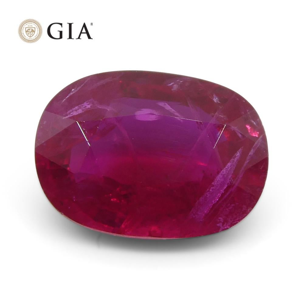 Women's or Men's 2.04ct Cushion Vivid Red Ruby GIA Certified Mozambique   For Sale
