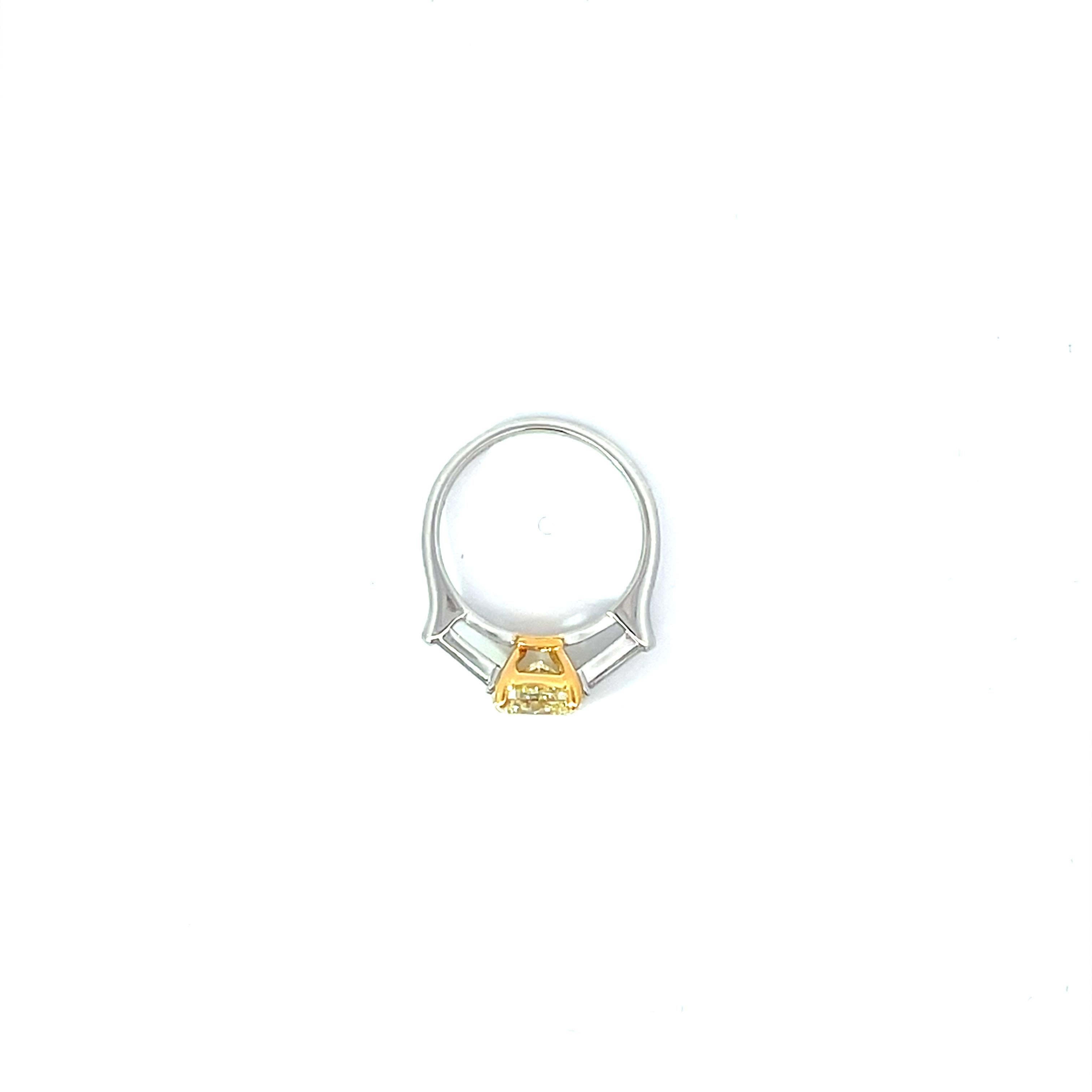 For Sale:  2.04ct Fancy Yellow Diamond with 0.50ct Baguette cut White Diamonds Ring 3