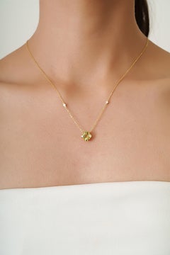 2.04ct Natural Lemon Topaz & Diamond Station Clover Pendant Necklace in 14K Gold