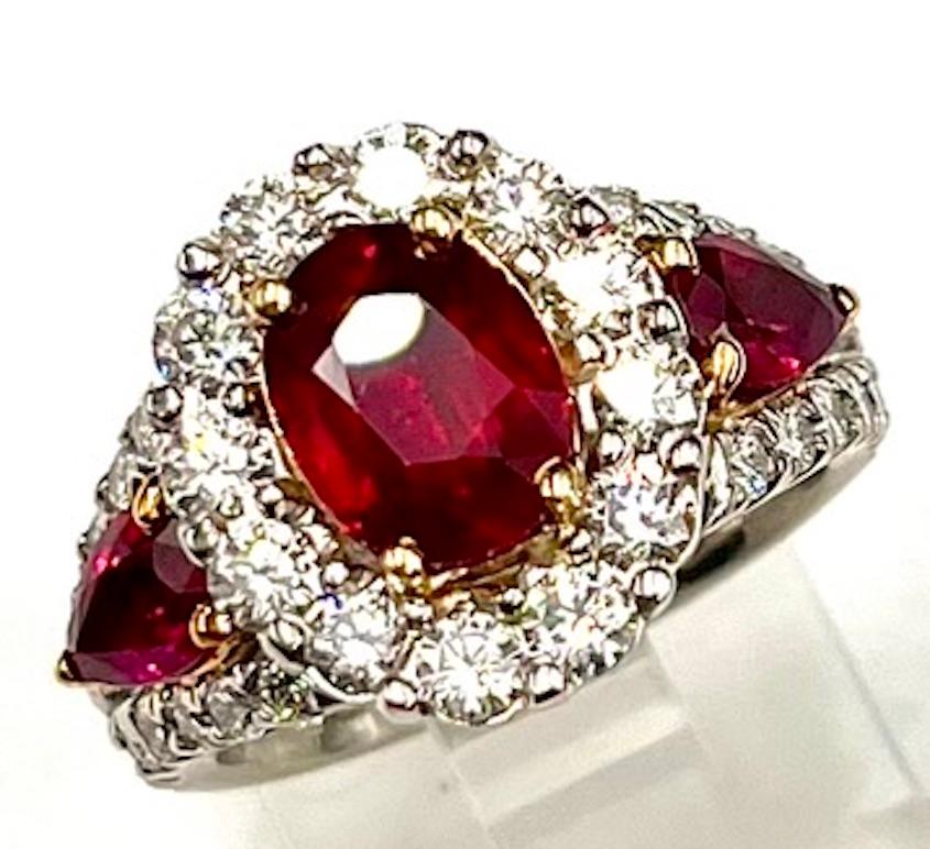 Contemporary 2.04Ct Very Fine GRS Certified Natural Oval Burmese Ruby Ring For Sale
