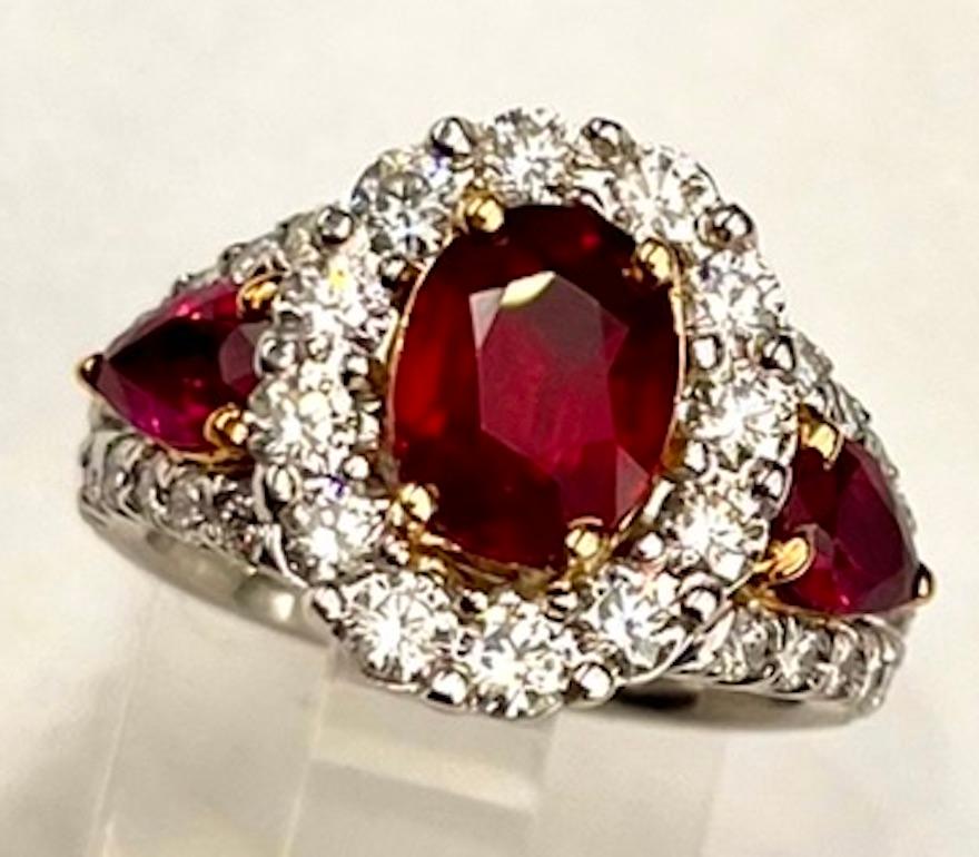 Oval Cut 2.04Ct Very Fine GRS Certified Natural Oval Burmese Ruby Ring For Sale