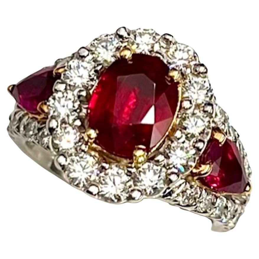 2.04Ct Very Fine GRS Certified Natural Oval Burmese Ruby Ring For Sale