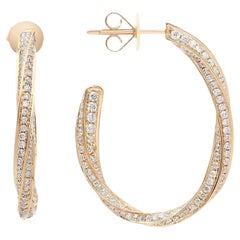 2.04Cttw Pave Set Round Cut Diamond Hoop Earrings 18K Yellow Gold