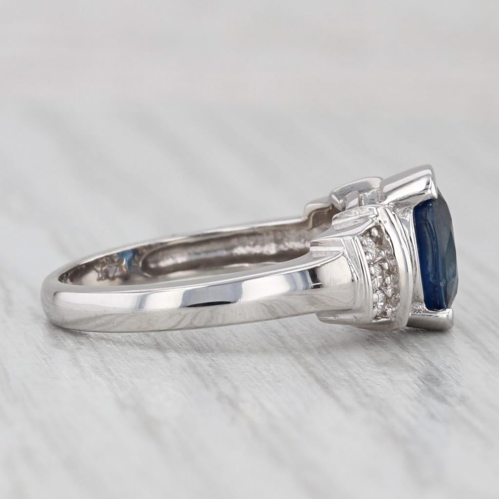 da uomo o donna Anello di diamanti con zaffiro blu da 2,04 ctw in oro bianco 14k, misura 6,5, fidanzamento in vendita