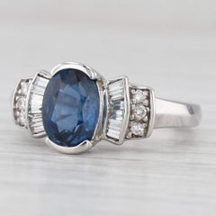 2.04ctw Blue Sapphire Diamond Ring 14k White Gold Size 6.5 Engagement