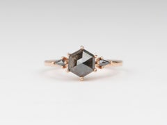 2.04ctw Dark Hexagon Diamond with Triangle Sides Engagement Ring 14K Rose Gold