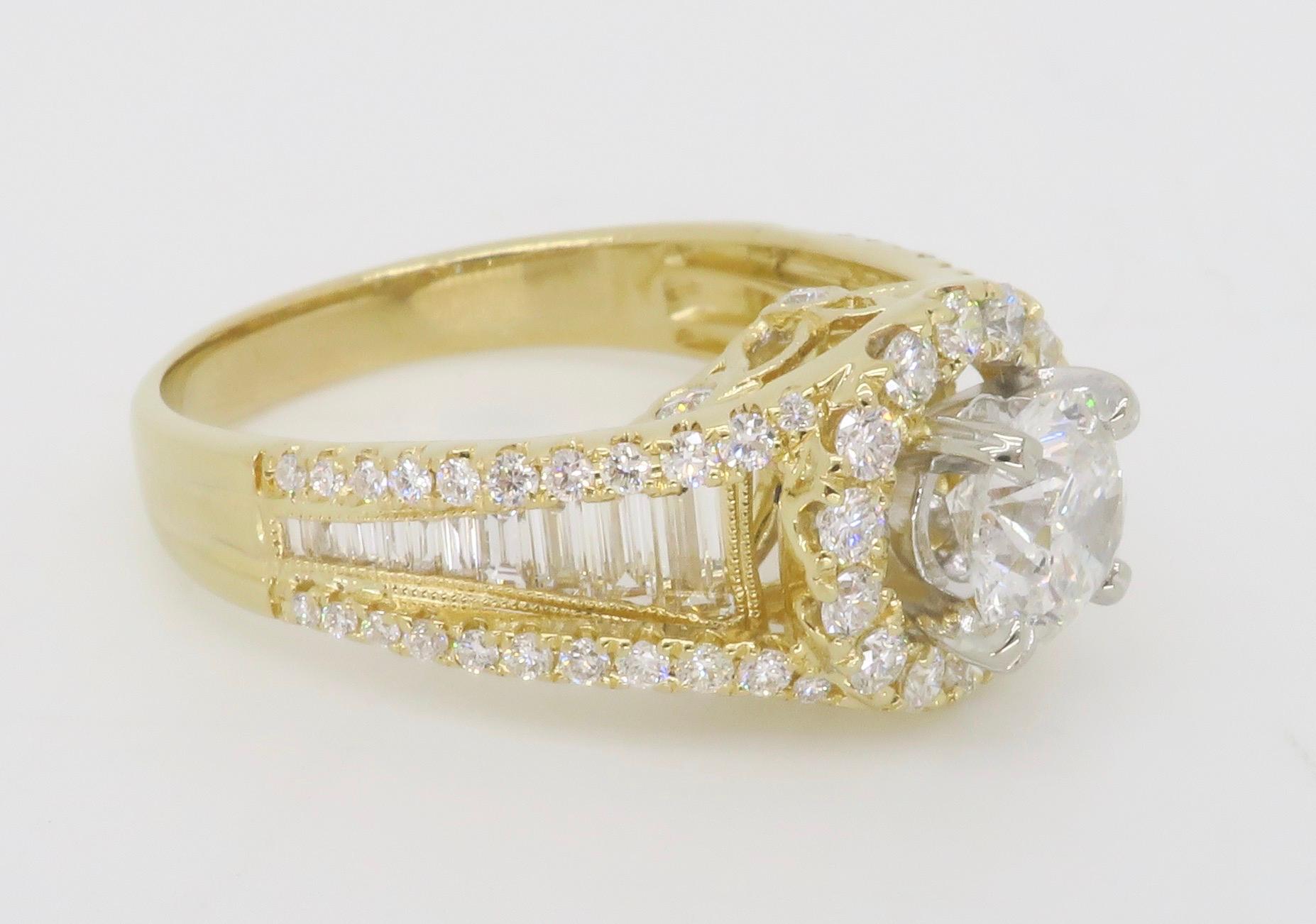 2.04CTW Diamond Engagement Ring in 14k Yellow Gold For Sale 6