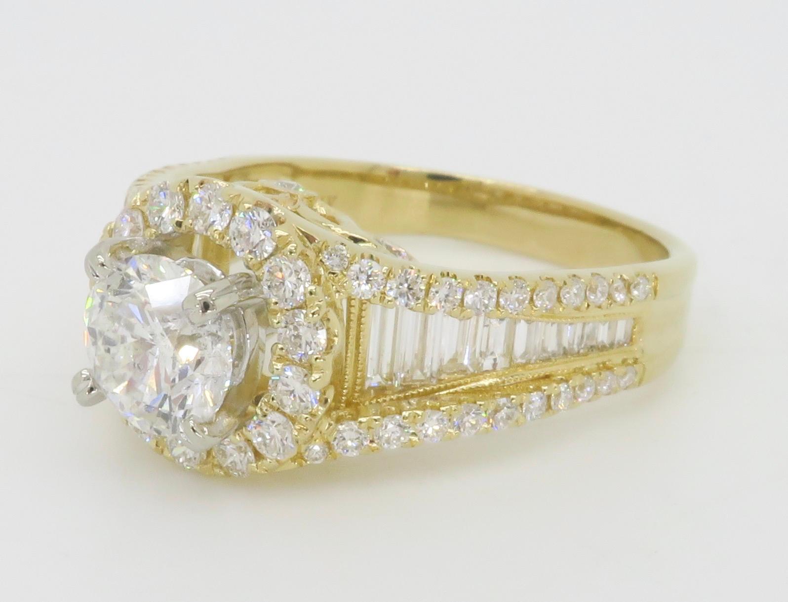 2.04CTW Diamond Engagement Ring in 14k Yellow Gold For Sale 3