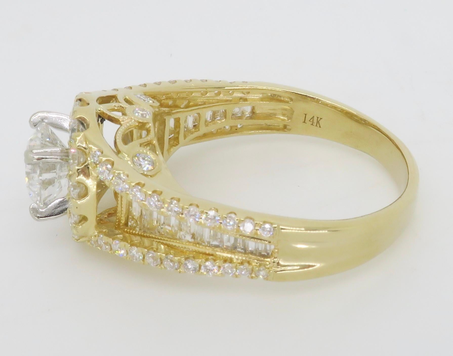 2.04CTW Diamond Engagement Ring in 14k Yellow Gold For Sale 4