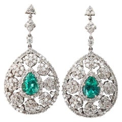2.04ctw Emerald and 3.24ctw Diamond 14K White Gold Earrings