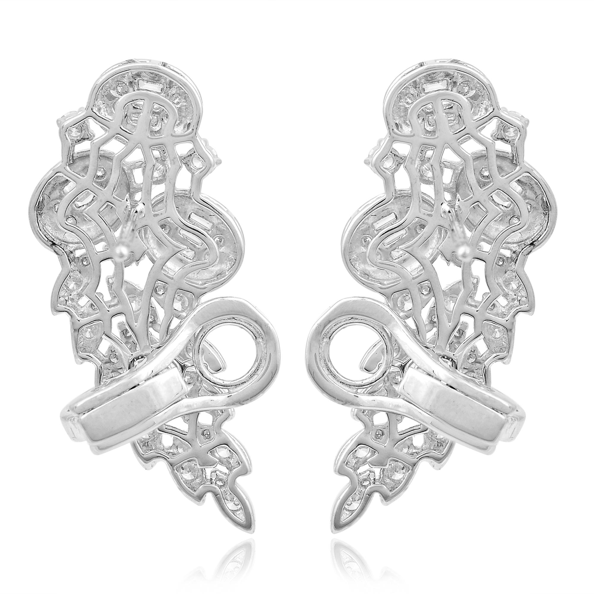 Modern 2.05 Carat Baguette Diamond Ear Cuff Earrings 18 Karat White Gold Fine Jewelry For Sale